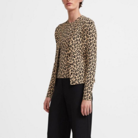 Theory Cardigan Glossed Leopard Sweater Jacket XS - Picture 5 of 13